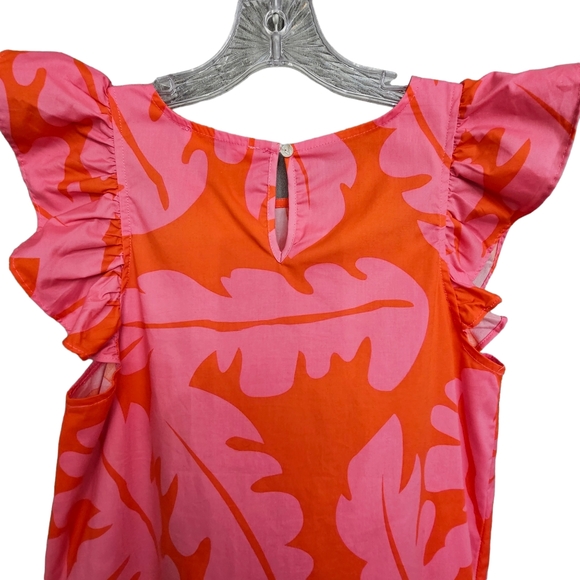Nwot Michelle McDowell  Orange/Pink Cap Sleeve Leaf Shift Dress - Picture 7 of 15